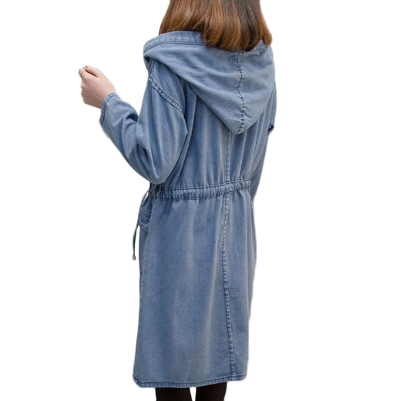 Куртка женская джинсовая с капюшоном модная длинная Базовая верхняя одежда