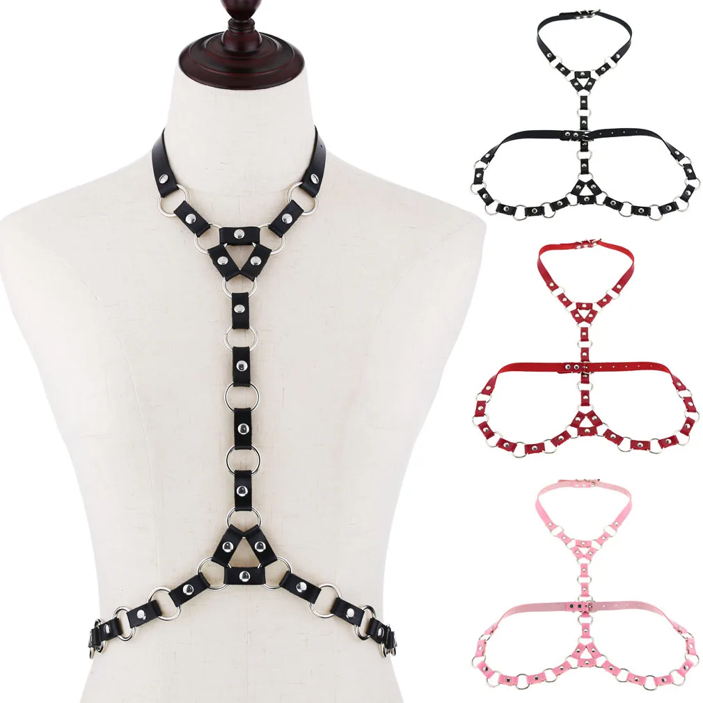 

Sexy Women Shoulder Harness Slim Punk Leather Gothic Black Suspenders Belt Female Ring Buckle Body Bondage Strap