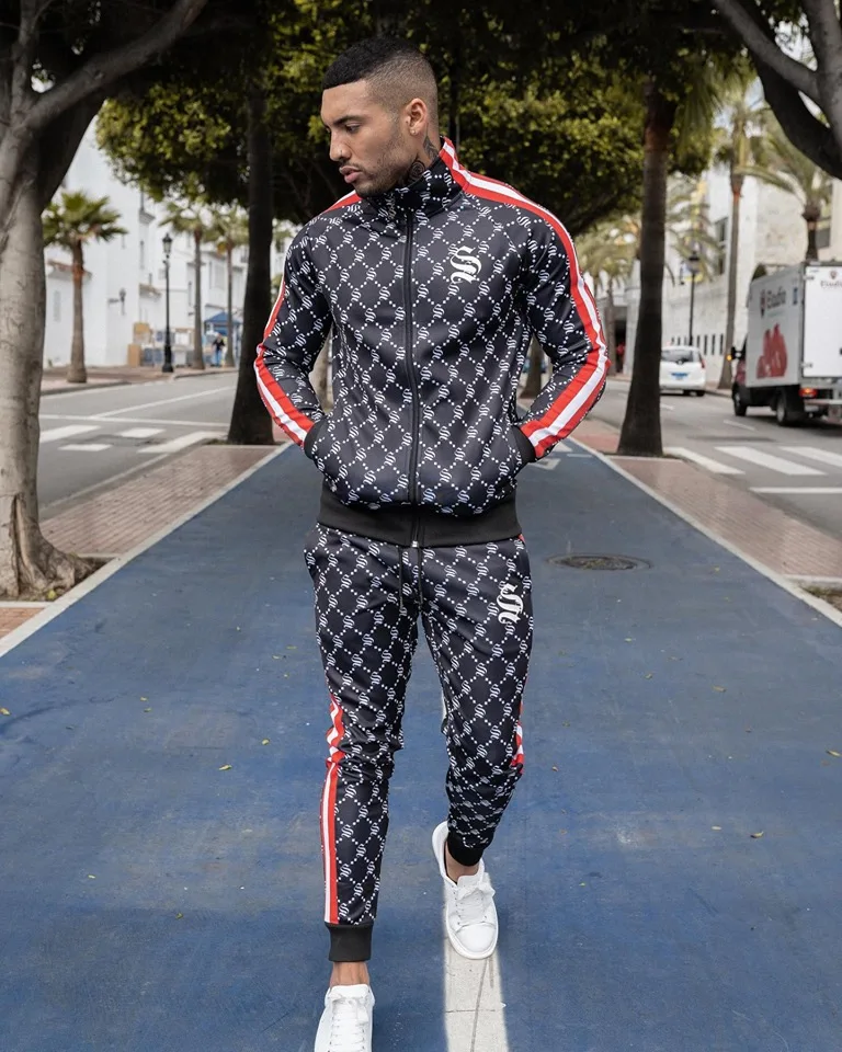

autumn men sportswear zip up loose sweatshirt jacket sport pant male running jogger fitness casual clothes sport suit tracksuit