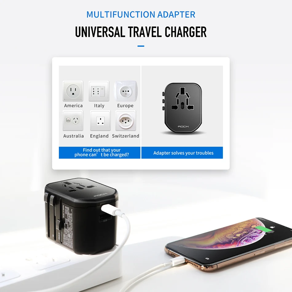 ROCK 18W дорожная Европейская USB зарядка Быстрая зарядка 3,0 для samsung телефон зарядное устройство PD 3,0 зарядное устройство для iPhone зарядное устройство usb-адаптер