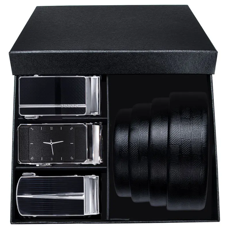2116-2101-2117-DE-A Hi-Tie, известный бренд, дизайнерские ремни в коробке для мужчин, роскошный ремень из натуральной кожи, джинсовый ремень, модный мужской ремень с золотой пряжкой - Цвет: 2116-2101-2117-DE-A