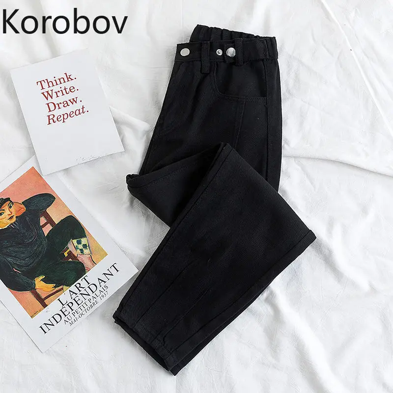 Белые широкие брюки Korobov с высокой талией корейские повседневные летние женские