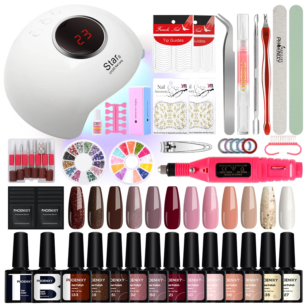 

Набор для ногтей с гель-лаком для ногтей УФ-лампа для сушки полуперманентный лак наклейки для ногтей Дизайн ногтей набор для маникюра