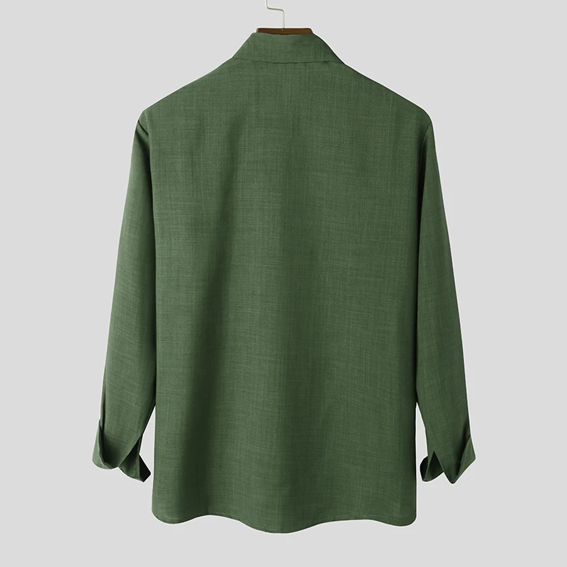 

Autumn Solid Color Men Shirt Streetwear Turn Down Collar Chic Vintage Camisa Masculina Long Sleeve Casual Shirts 2021 INCERUN