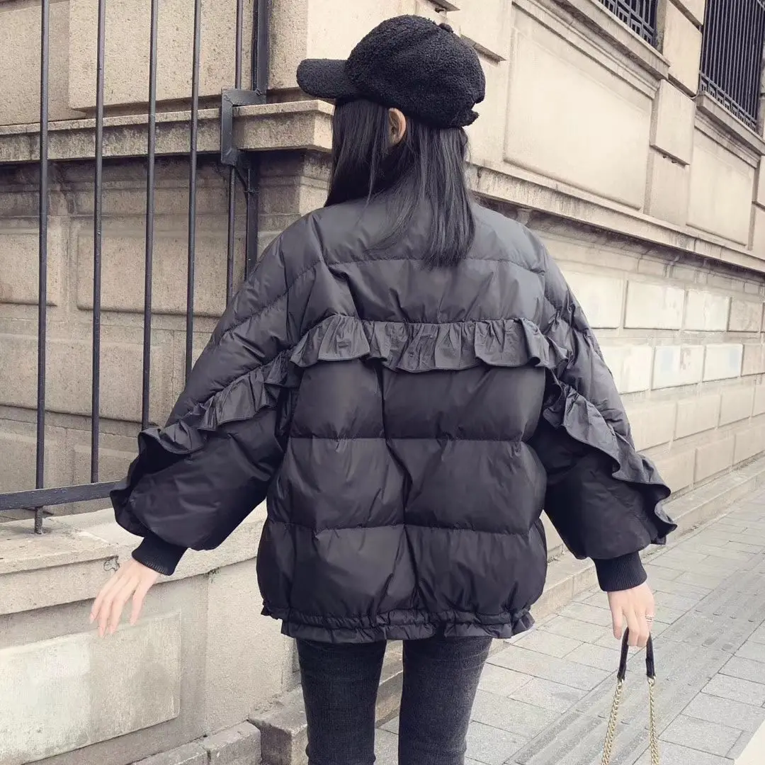 

VOOCIEC Winter Woman Fashion Niche Style White Duck Down Down Jacket Fungus Girl Retro Kawaii Lolita Style Down Jacket