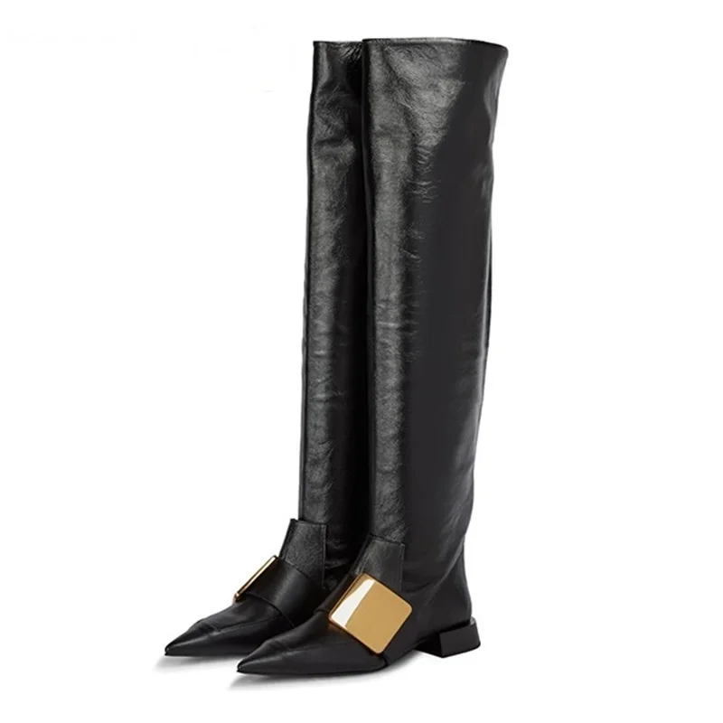

2021 brand over the knee high boots women buckle mid heel sexy pointed toe thigh high boots leather winter warm short plush