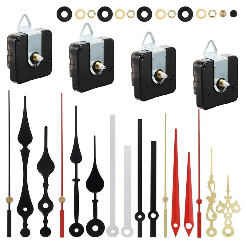 

4 Pieces Quartz DIY Wall Clock Movement Mechanism Battery Operated Clock Motor Kit With 6 Sets Of Hands (13 Mm)