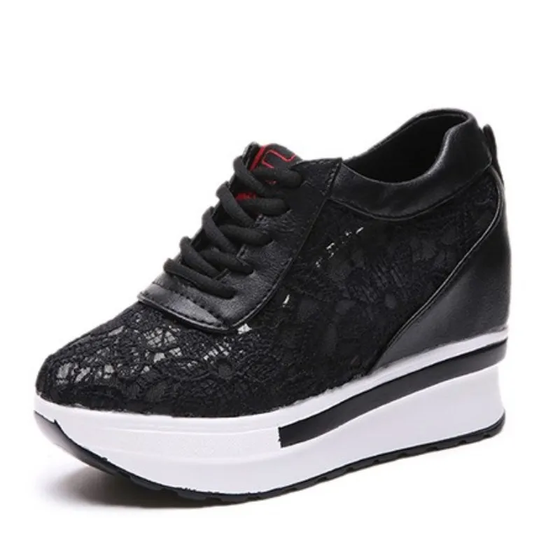 Женские туфли на танкетке 10 см повседневные сетчатые кроссовки плоской подошве