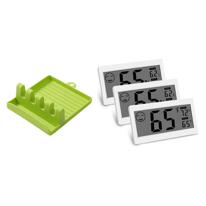 

3 Pcs Digital Thermometer With Big Screen Stand & 1 Pcs Household Spoon Chopsticks Storage Pot Lid Rackpcs