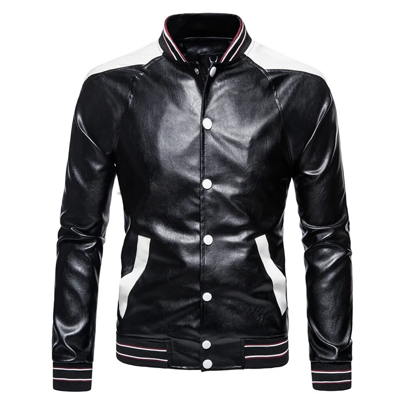 

Новая Мужская винтажная мотоциклетная куртка с Бейсбольным воротником, модная Байкерская кожаная куртка, мужское лоскутное пальто из иску...