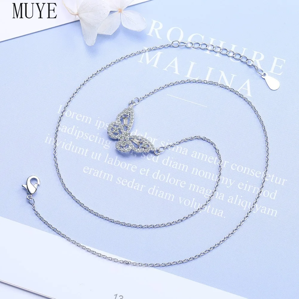 

MUYE 925 Sterling Silver Inlay Zircon Butterfly Pendant Necklace for Women's Wedding Jewelry Elegance and Romance Birthday Gift