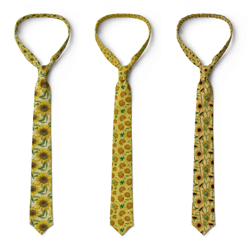 Новый галстук с изображением подсолнухов для мужчин и женщин из полиэстера