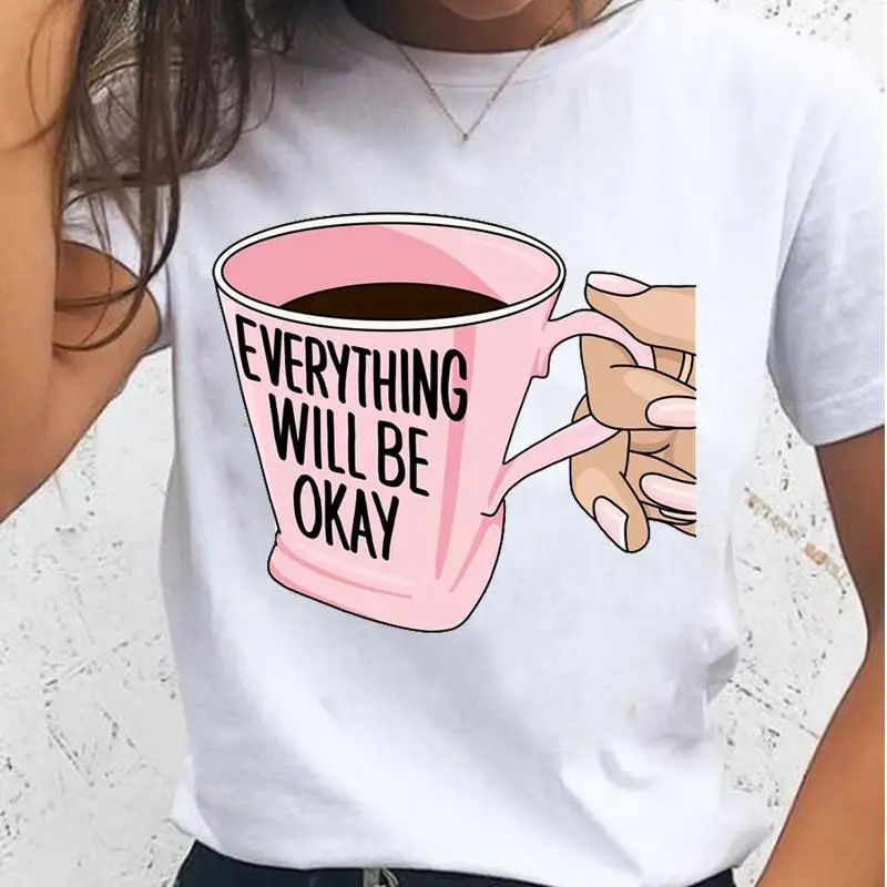 

Женские футболки кофейного цвета 90-х трендовая Женская Повседневная футболка с коротким рукавом Футболка мультяшная одежда модная футболк...