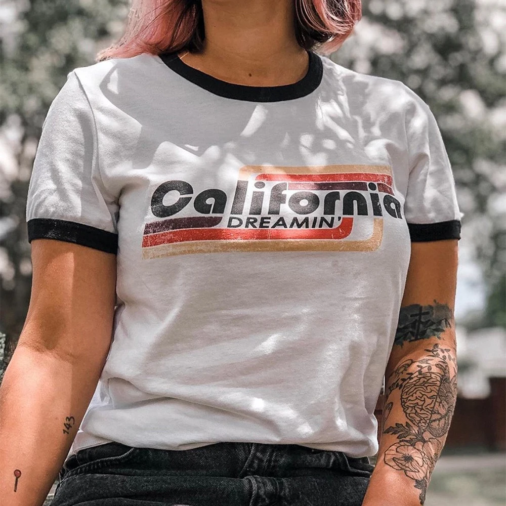 Calelinka Винтажные Унисекс Мужские и женские California Dreaming Забавные футболки размера