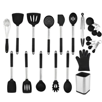 1 16pcs silicone cooking kitchen utensils set stainless steel handle turner spatula spoon tongs whisk cookware kitchen tools set