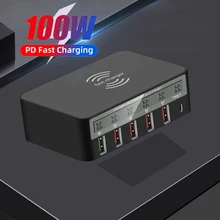 100W 6 Ports LED Quick Charge PD QC3.0 QI Wireless Charger For iPhone 12 Pro Max Xiaomi 11 Huawei P40 Samsung S21