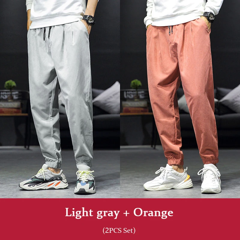Light gray Orange 2 шт. свободные штаны-шаровары для мужчин s Jooggers белые осенние брюки карго по щиколотку повседневные мужские мешковатые спортивные штаны трек - Цвет: Light gray Orange