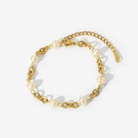 fanshidi18k gold plated natural freshwater pearl chain bracelet for women stainless steel bracelet female gift for women