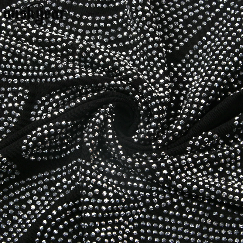 

Sheer Mesh Sparkling Diamonds Patchwork Bodycon Dress Long Sleeve O Neck Sexy Vintage See Through Night Club Skinny Pencil Dress