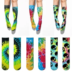Модные красочные женские длинные носки с 3D принтом, высококачественные Компрессионные носки до щиколотки, спортивные велосипедные эластичные носки в стиле хип-хоп унисекс