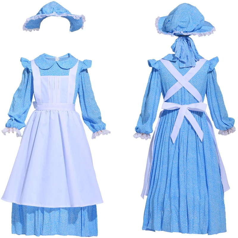

Kids Girls Pastoral Farm Flower Girl Dress Hat Set Cosplay Costume Pretend Play Drama Party Masquerade Performance Outfits