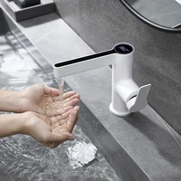 white black gold brass intelligent led digital temperature basin faucet mixer hydropower sink water taps bathroom accessories