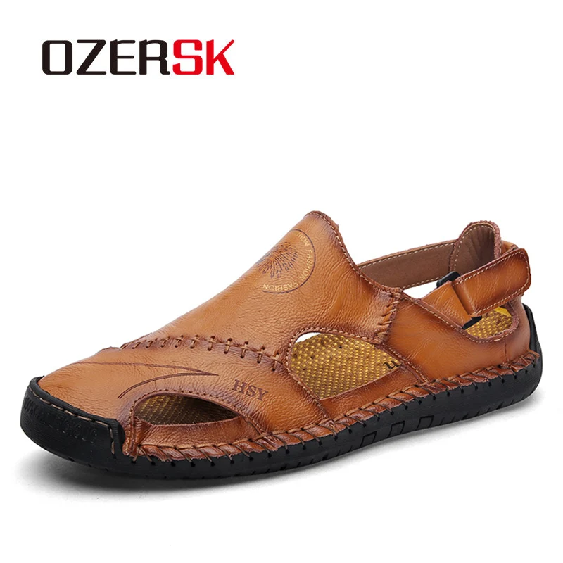 

OZERSK Brand New Men Sandals Brand Summer Genuine Leather Sandals Men Outdoor Beach Slippers Walking Quality Male Casual Shoes