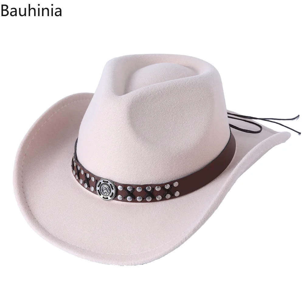 Bauhinia Vintage Style Wool Women's Men's Western Cowboy Hat Wide Brim Cowgirl Jazz Cap Church Sombrero Cap