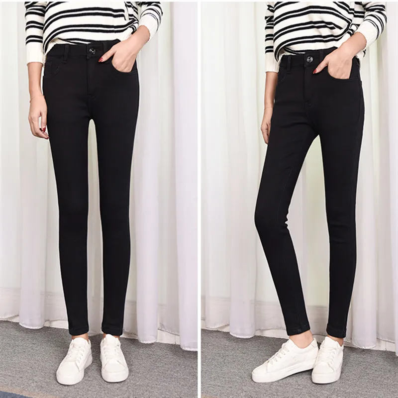 Jeans For Women Winter Plus Size 40 warm Velvet Thicken Skinny Jeans High waist ladies Stretch Denim Pencil Pants trousers