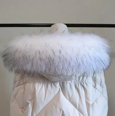 white black tip Осенне-зимний женский шарф из енота, лисы, воротник из искусственного меха, шарф с капюшоном, мех меховой воротник, шарф 90 см, R1933 - Цвет: white black tip