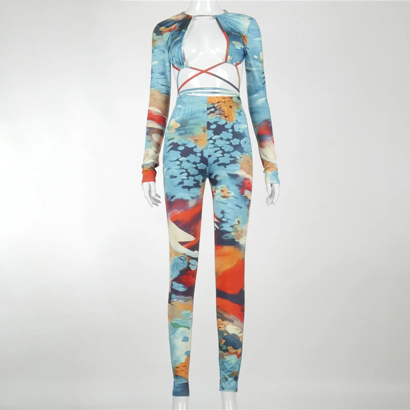 

Women Clothing 2020 New Hollowed Out Suspender Open Back Sexy Lace Up Jumpsuit Fashion Print Street Club Women's Birthday Dress