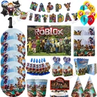 Блоки роботов Robloxed Game, товары для вечевечерние, набор посуды, бумажные салфетки, тарелки, чашки, соломинки, декор для детского дня рождения, Baby Shower
