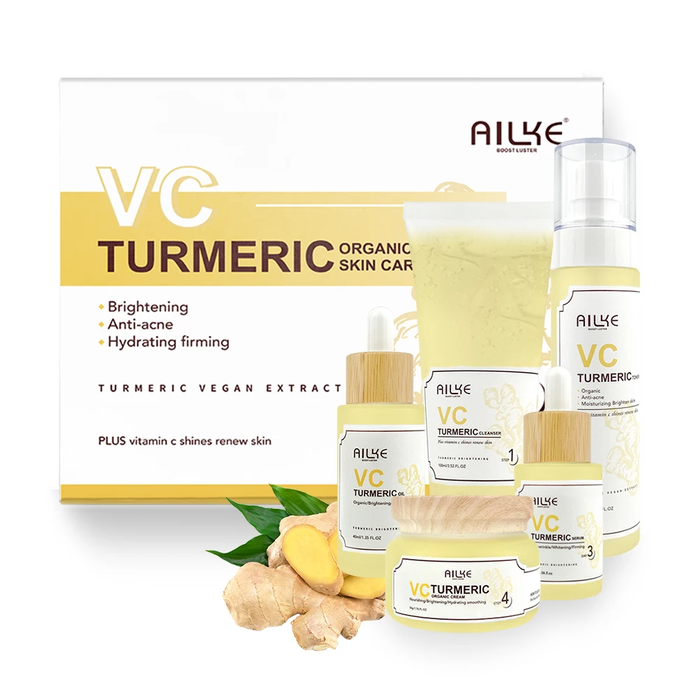 AILKE Turmeric Renew Skin Care Sets Vitamin C Women Facial Organic Anti Acne Whitening Hydrating Firming Korean Face Products
