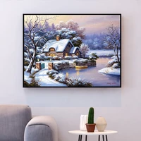 huacan cross stitch embroidery winter scenery cotton thread painting diy needlework kits 14ct winter home decoration