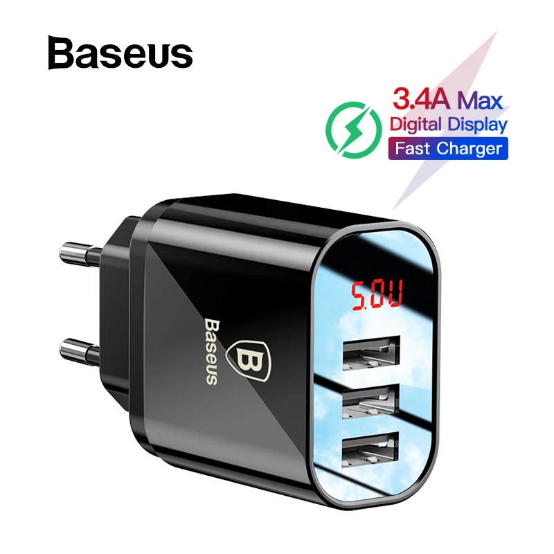 Baseus 3.4A светодиодный дисплей USB зарядное устройство для телефона для iPhone samsung мобильное настенное зарядное устройство 3 usb порта зарядное устройство для Xiaomi OnePlus huawei