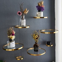 creative metal wall shelf golden glass mirror wall simple decoration plant pot holder restaurant home living room crafts