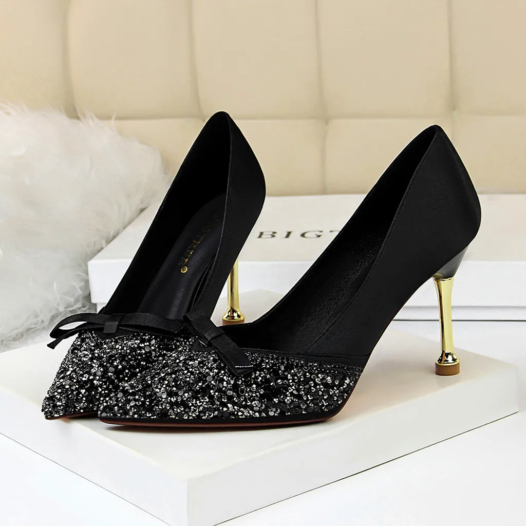 Женские атласные туфли на высоком каблуке 10 см; женские туфли на шпильке; Фетиш; свадебные туфли-лодочки с блестками; женские зеленые модельные туфли; Цвет Бордовый; Tacones