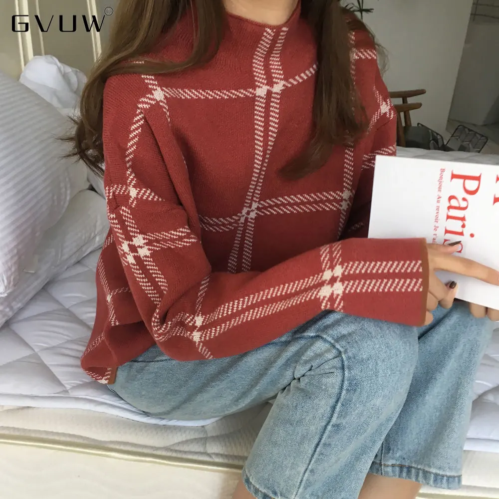 

GVUW Fashion women's high neck sweater, knitted, lantern sleeves, casual, cotton, new 2021 series