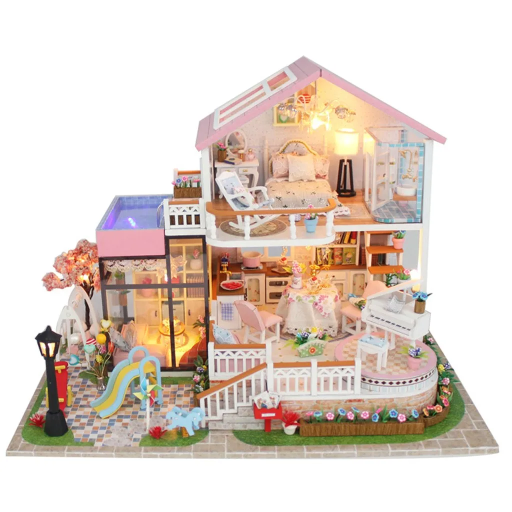 

3D Wooden DIY Dollhouse Miniature With Furniture Wooden Miniaturas Doll House Puzzle Toys For Children Christmas Gifts
