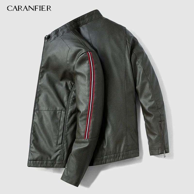 Green CARANFIER бренд осенне-зимняя повседневная куртка из искусственной кожи на молнии мотоциклетная кожаная куртка мужская приталенная Мужская куртка и пальто - Цвет: Green