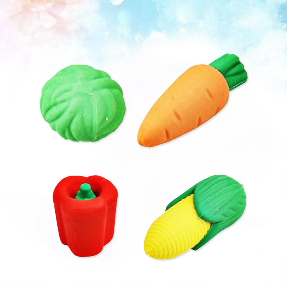 

4pcs Cartoon Chili Corn Carrot Erasers Creative Stationery Gift School Supplies Classroom Rewards for Kids Students