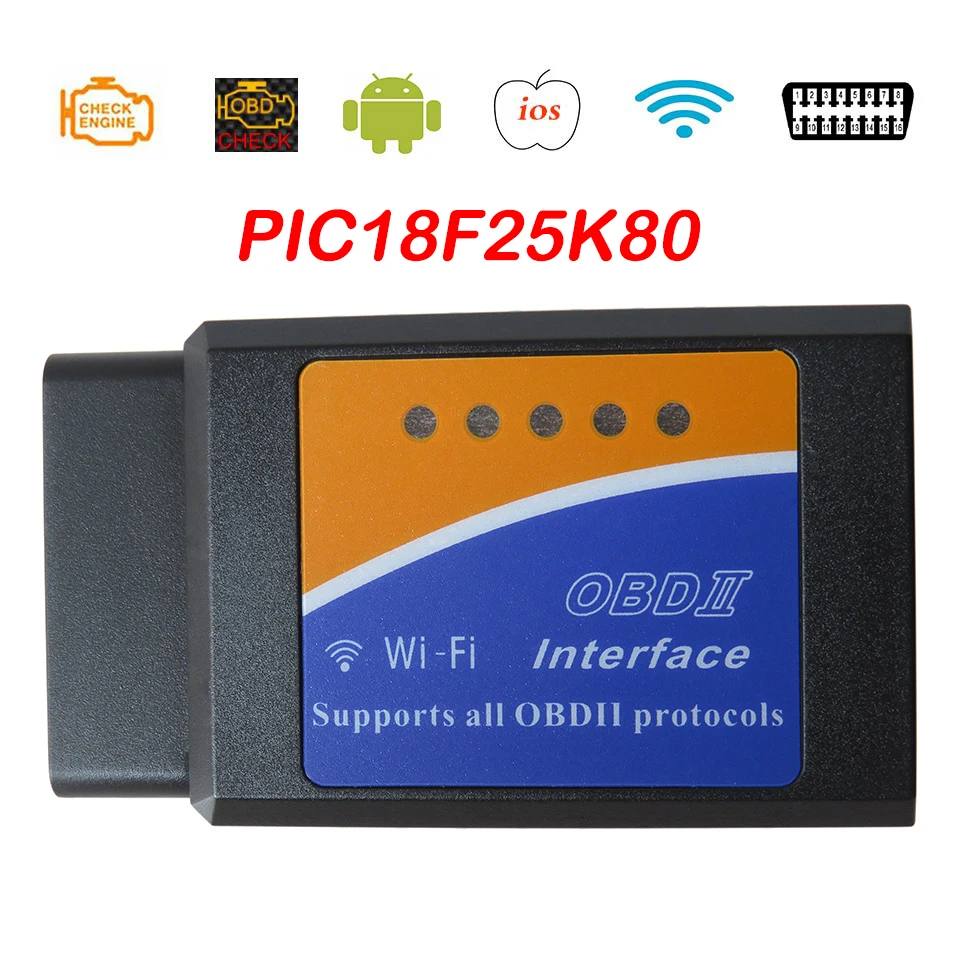 

Чип PIC18F25K80 ELM327 WIFI V1.5 OBD2 сканер для iOS считыватель кодов автомобиля Elm-327 Wi-Fi V 1,5 ELM 327 OBD 2 Автомобильные диагностические инструменты