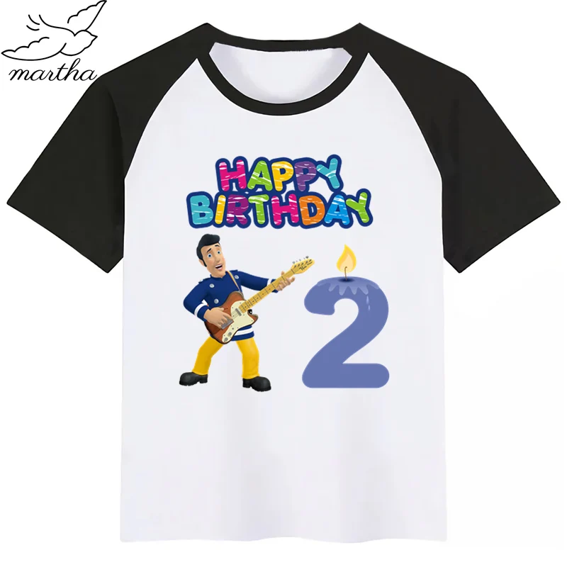 BlackB Одежда для детей с надписью «Happy Birthday Number», «Fireman Sam DIYKids»; футболка для девочек; подарок на день рождения; одежда для детей; футболки для мальчиков; футболки для малышей - Цвет: BlackB