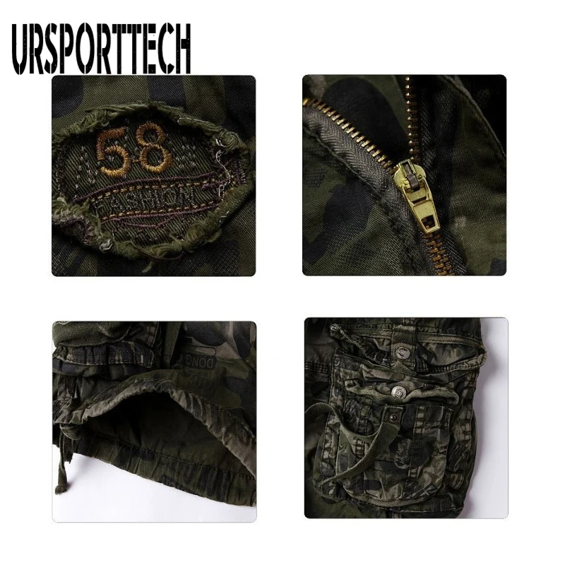 URSPORTTECH Plus Size Summer Mens Cargo Shorts Male Camouflage Short Pants Men Loose Casual Military Sport Trousers | Мужская одежда