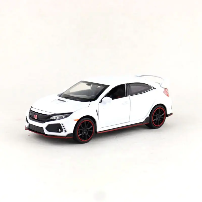 Белый 1:32 Масштаб/Литье под давлением металлическая игрушка/Honda Civic Тип R гоночный автомобиль/звук и свет/оттяните назад набор для обучения/фестиваль подарок для ребенка - Цвет: Белый