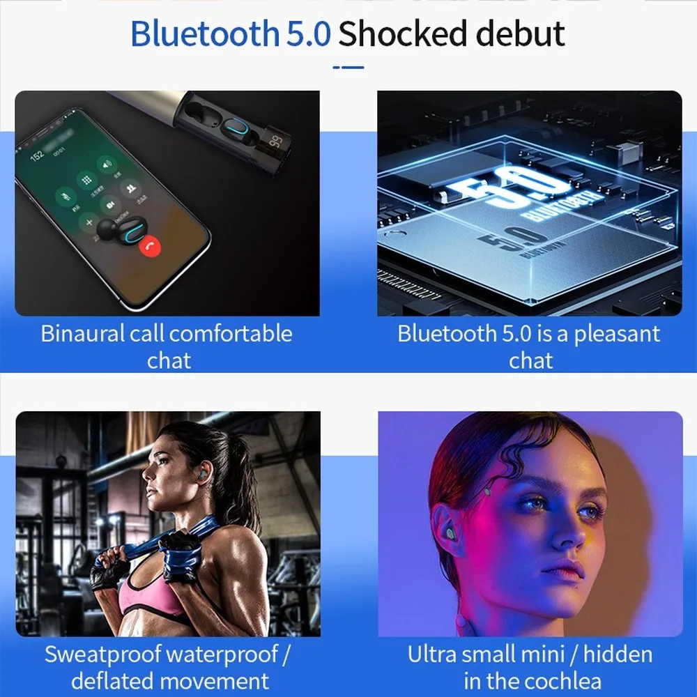Q67 Bluetooth наушники 5,0 беспроводные гарнитуры 3D стереосистемы мини с двойным микрофоном спортивные водонепроницаемые наушники с зарядным устройством 3500 мАч
