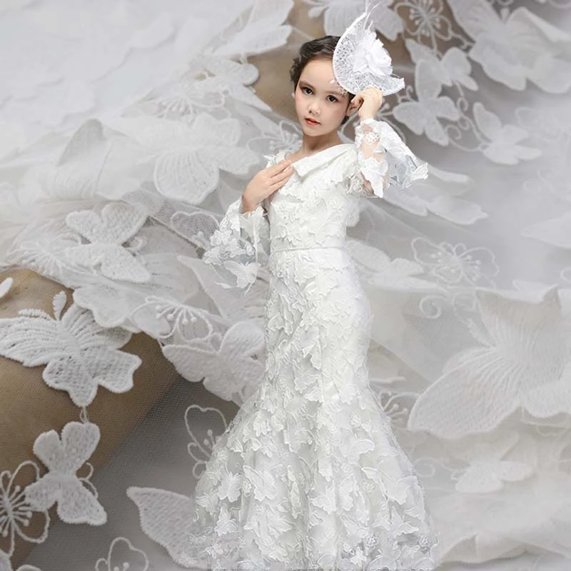 Белая кружевная ткань с 3D вышивкой бабочки для платья африканская bazin riche getzner tela|Ткань| |