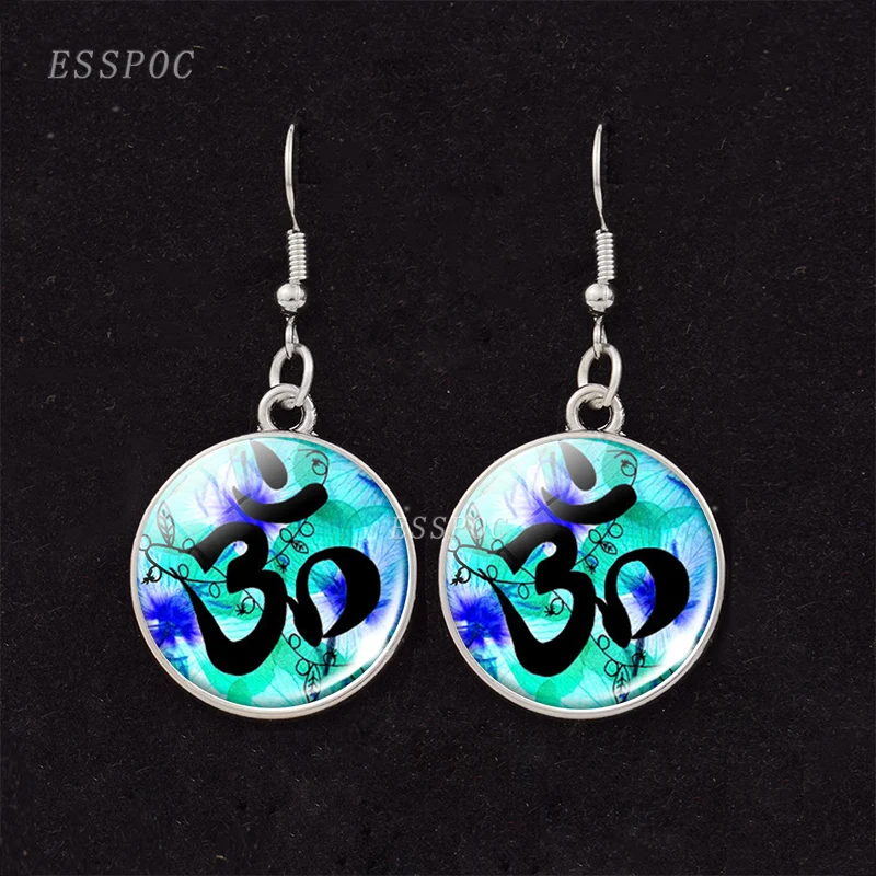 Серьги подвески с кабошоном античная Йога OM знаки модные серьги для женщин