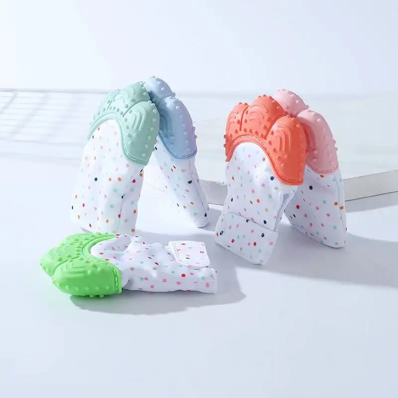 

Baby Teether Gloves Squeaky Grind Teeth Oral Care Teething Pain Relief Newborn Bite Chew Sound Toys Adjustable