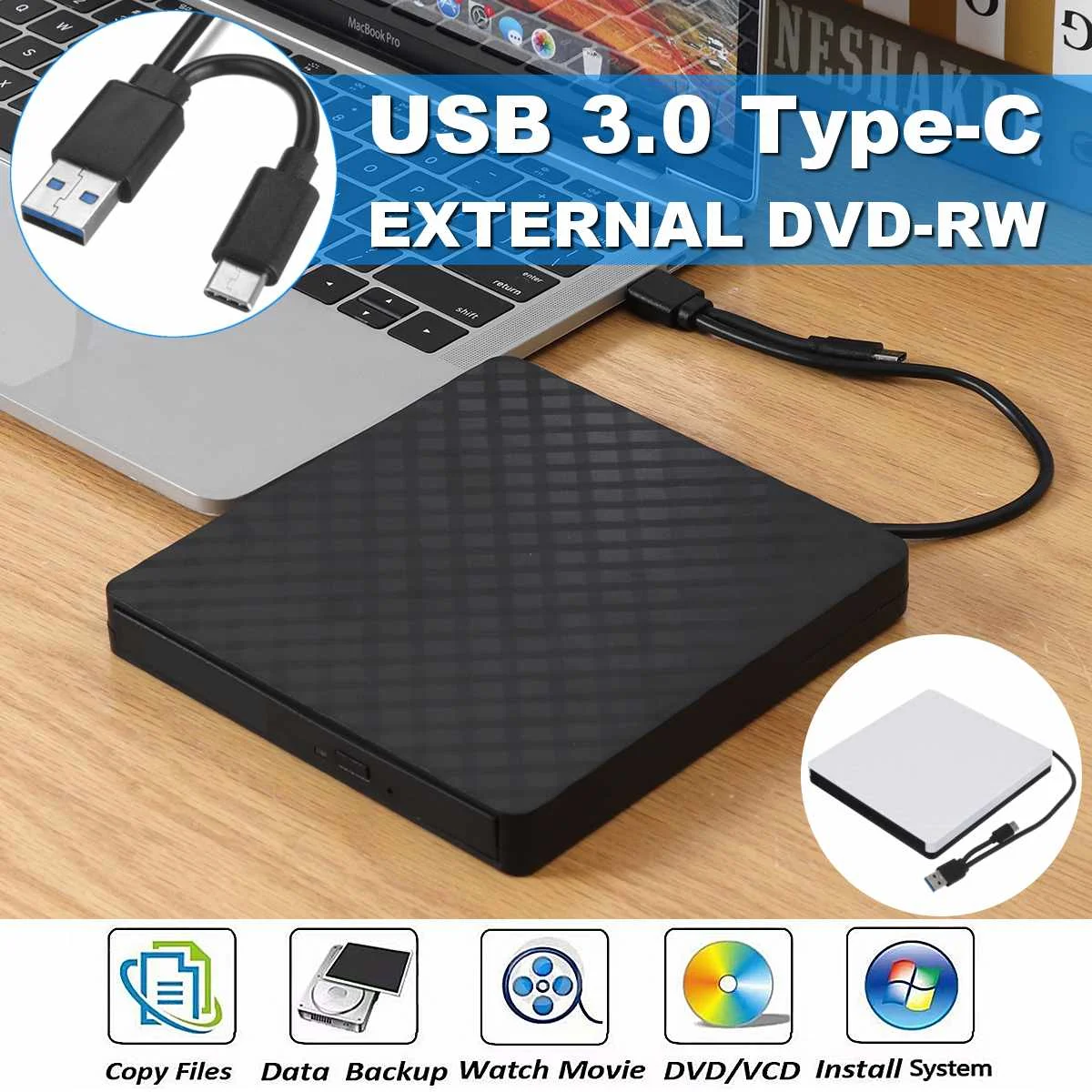 USB 3 0/TYPE-C CD RW DVD-ROM проигрыватель Внешний DVD Оптический привод портативный для Macbook